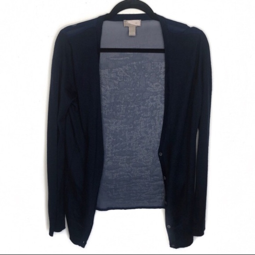 Navy Sheer Back Wool Cardigan